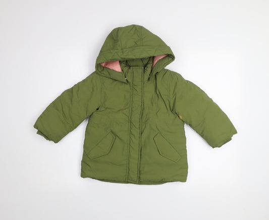 H&M Girls Green Hooded Puffer Jacket 2-3 Years Winter Coat