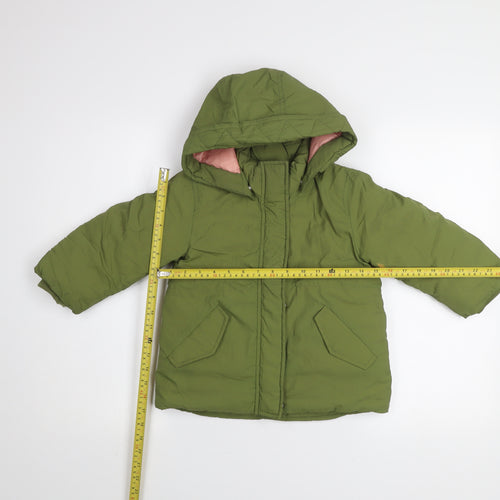 H&M Girls Green Hooded Puffer Jacket 2-3 Years Winter Coat