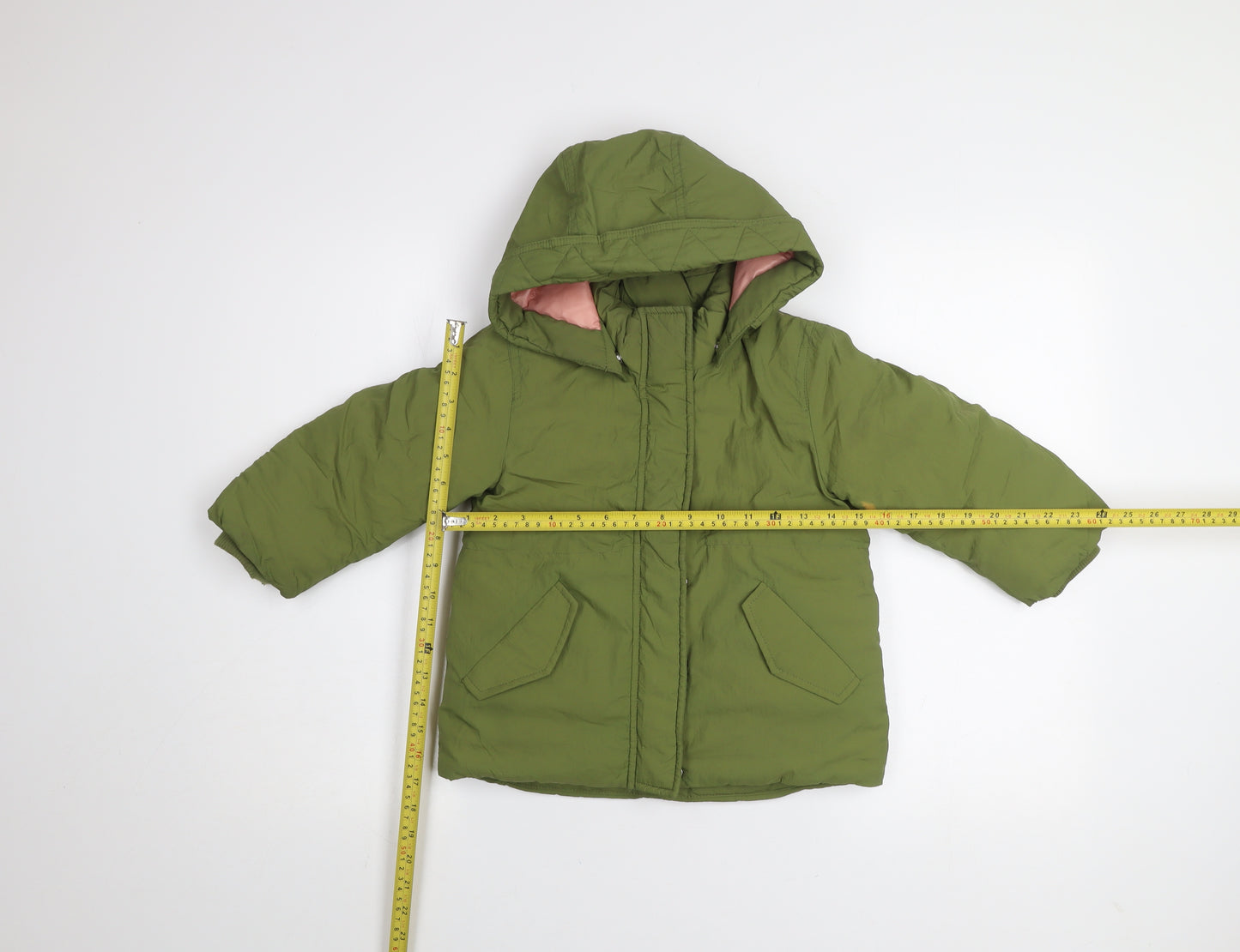 H&M Girls Green Hooded Puffer Jacket 2-3 Years Winter Coat