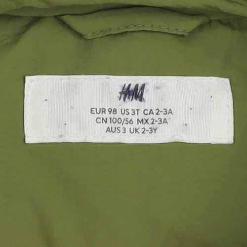 H&M Girls Green Hooded Puffer Jacket 2-3 Years Winter Coat
