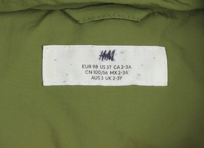 H&M Girls Green Hooded Puffer Jacket 2-3 Years Winter Coat