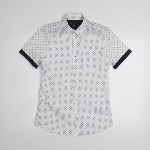 New Look Men White Geometric Short Sleeve Button-Up Shirt XS