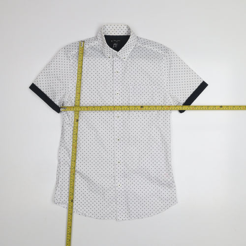 New Look Men White Geometric Short Sleeve Button-Up Shirt XS