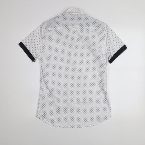 New Look Men White Geometric Short Sleeve Button-Up Shirt XS