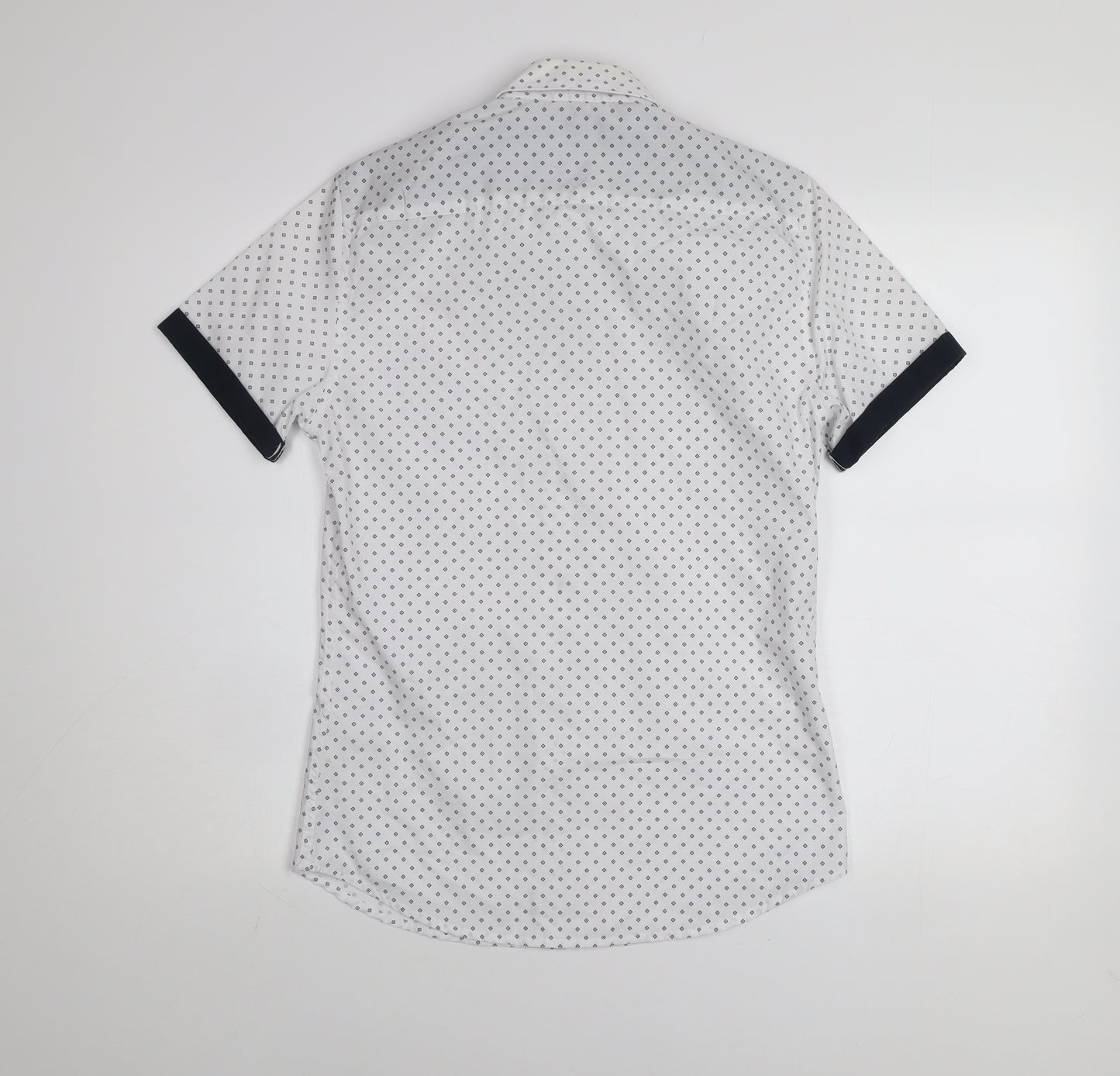 New Look Men White Geometric Short Sleeve Button-Up Shirt XS