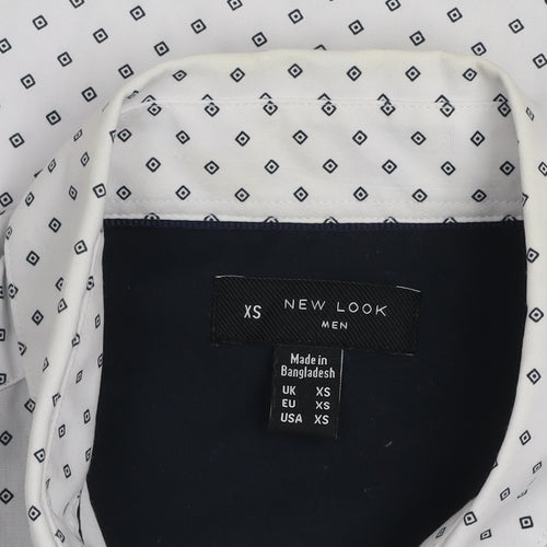 New Look Men White Geometric Short Sleeve Button-Up Shirt XS