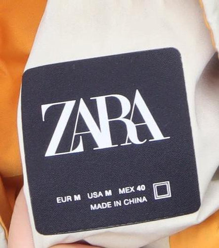 Zara Women Beige Parka Jacket Size 12 Hooded Full Zip