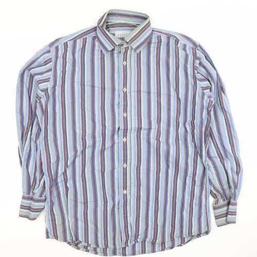 Advice Modern Casual Men's Blue Striped Long Sleeve Dress Shirt Size L