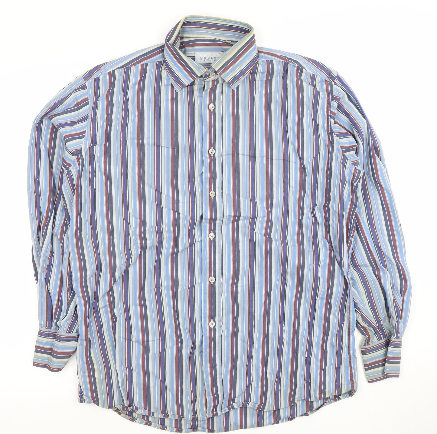 Advice Modern Casual Men's Blue Striped Long Sleeve Dress Shirt Size L