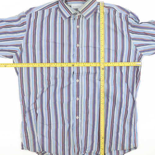 Advice Modern Casual Men's Blue Striped Long Sleeve Dress Shirt Size L