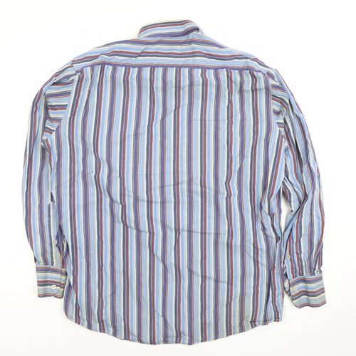 Advice Modern Casual Men's Blue Striped Long Sleeve Dress Shirt Size L