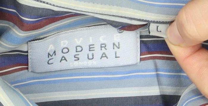 Advice Modern Casual Men's Blue Striped Long Sleeve Dress Shirt Size L