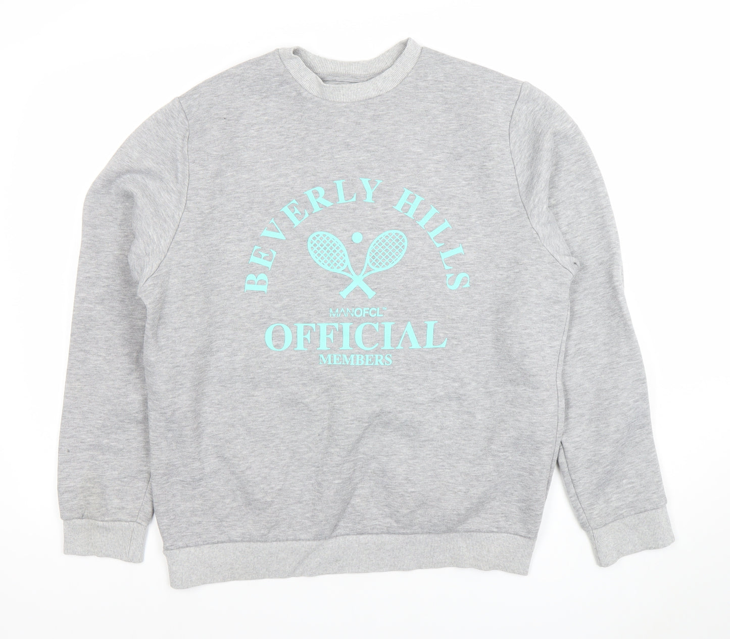 BoohooMAN Mens Grey Beverly Hills Logo Sweatshirt Size M
