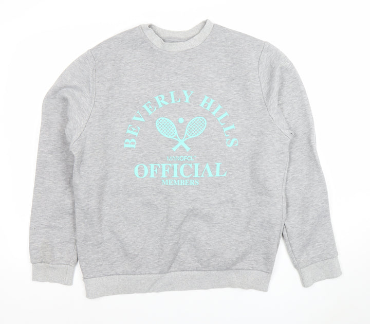 BoohooMAN Mens Grey Beverly Hills Logo Sweatshirt Size M