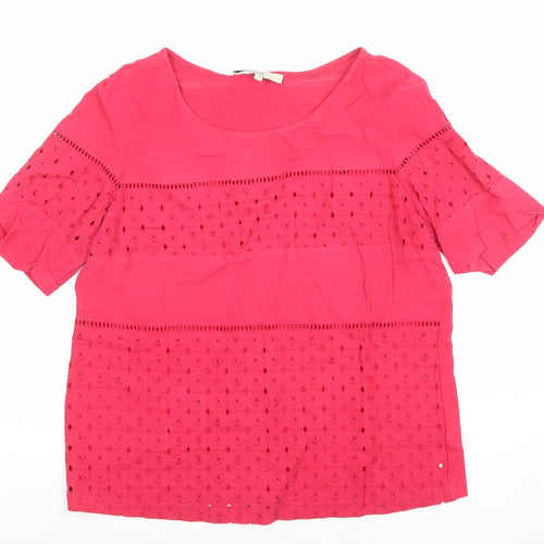 Next Women’s Pink Cotton Embroidered Short Sleeve Tunic Blouse Size 10