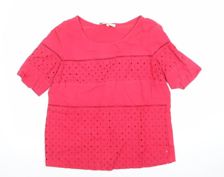 Next Women’s Pink Cotton Embroidered Short Sleeve Tunic Blouse Size 10