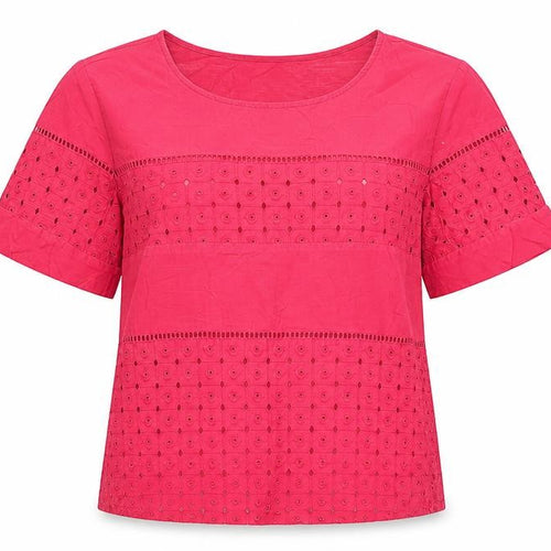 Next Women’s Pink Cotton Embroidered Short Sleeve Tunic Blouse Size 10