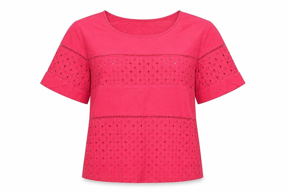 Next Women’s Pink Cotton Embroidered Short Sleeve Tunic Blouse Size 10