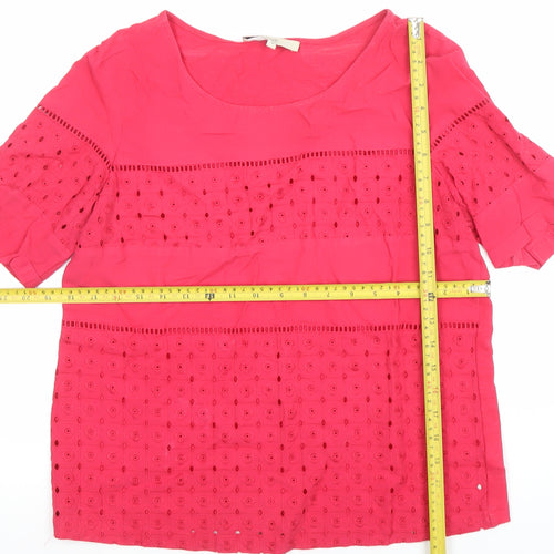Next Women’s Pink Cotton Embroidered Short Sleeve Tunic Blouse Size 10