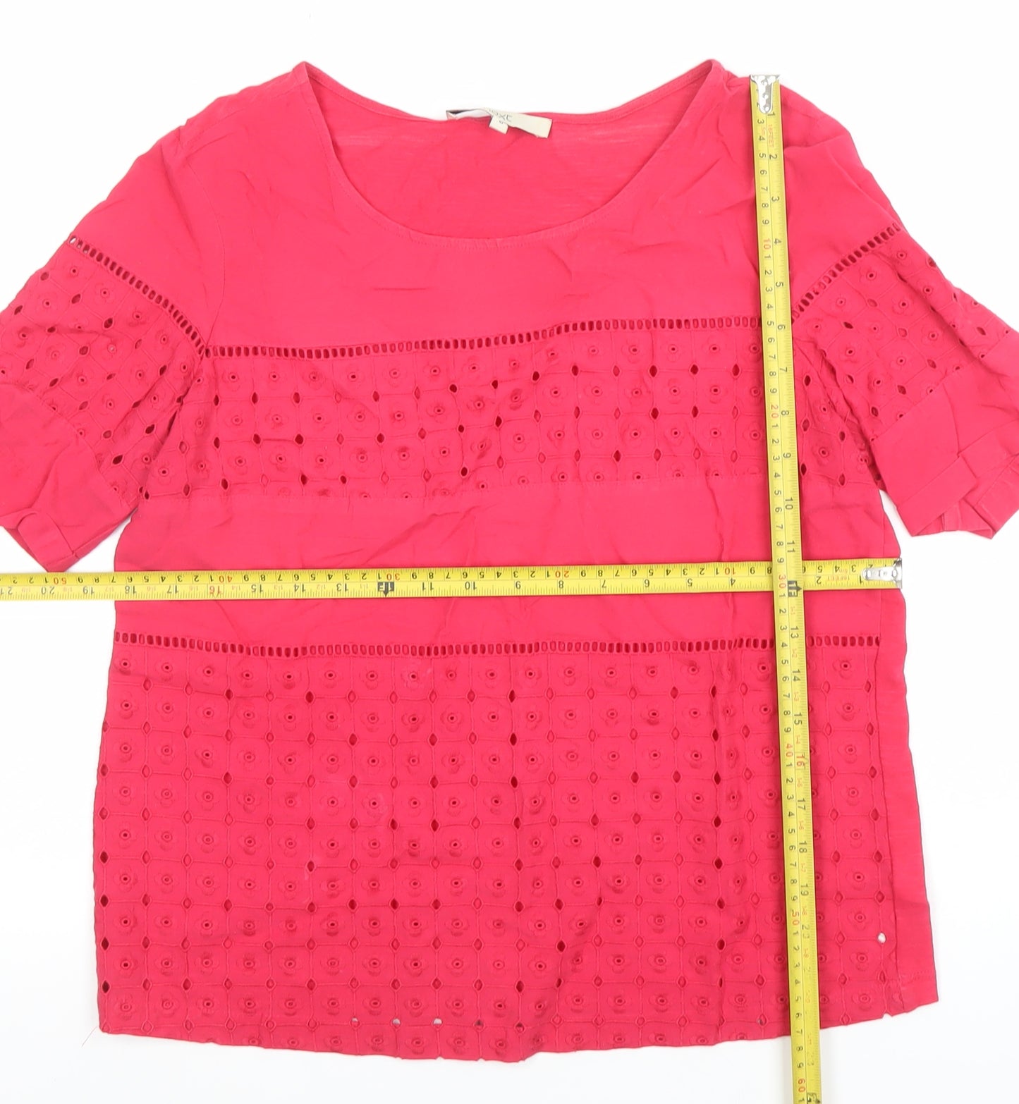 Next Women’s Pink Cotton Embroidered Short Sleeve Tunic Blouse Size 10
