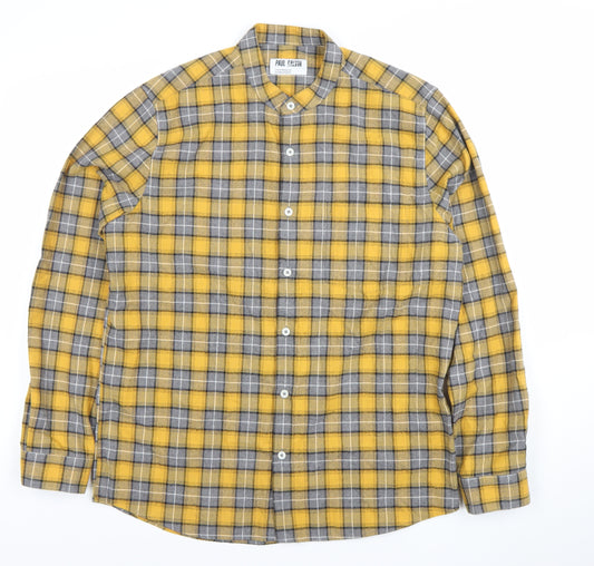 Paul Calvin Men's Yellow Grey Check Long Sleeve Dress Shirt Size L