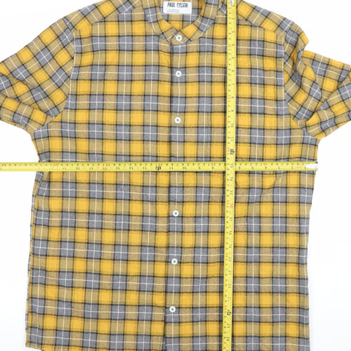 Paul Calvin Men's Yellow Grey Check Long Sleeve Dress Shirt Size L