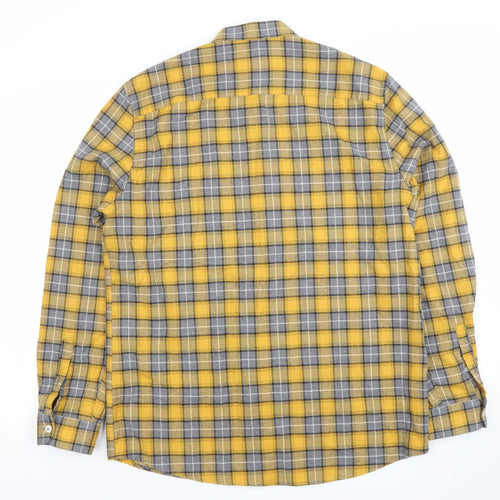 Paul Calvin Men's Yellow Grey Check Long Sleeve Dress Shirt Size L