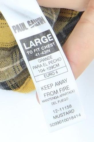 Paul Calvin Men's Yellow Grey Check Long Sleeve Dress Shirt Size L