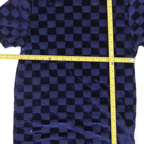 ICONO Men's Blue Check Slim Fit Velvet T-Shirt Size S