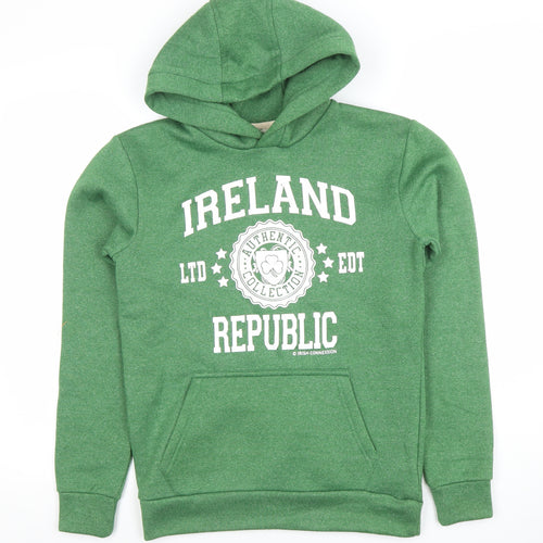 Irish Connexxion Men's Green XS Pullover Hoodie with Logo Print