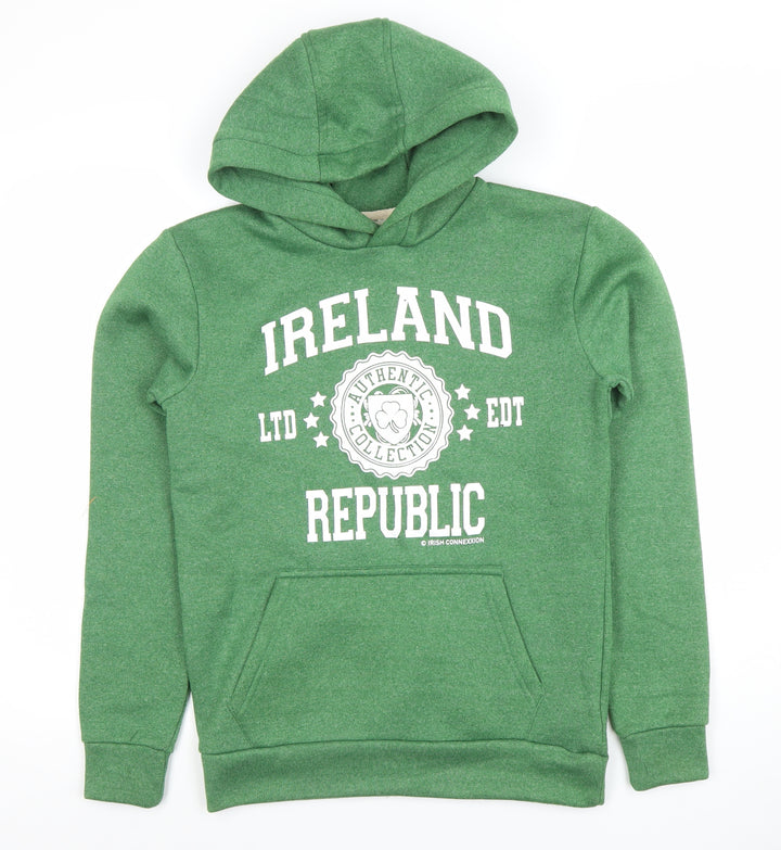 Irish Connexxion Men's Green XS Pullover Hoodie with Logo Print