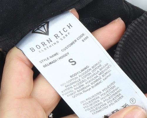 Born Rich London Black S Pullover Hoodie Cotton Blend Women's