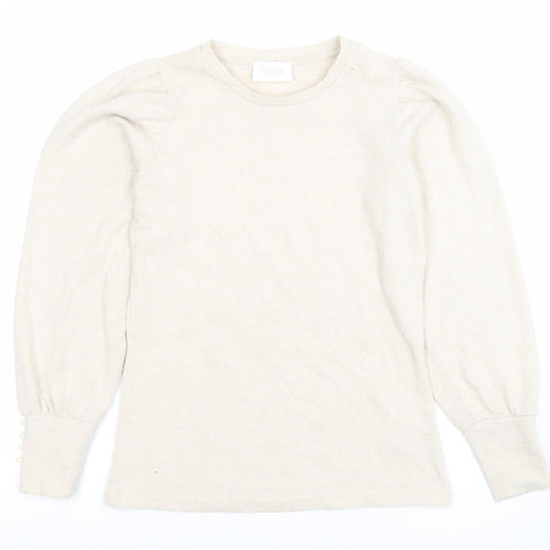 Savida Women’s Beige XS Puff Sleeve Crew Neck Knit Jumper