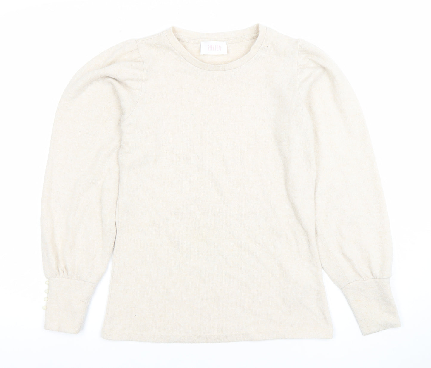 Savida Women’s Beige XS Puff Sleeve Crew Neck Knit Jumper