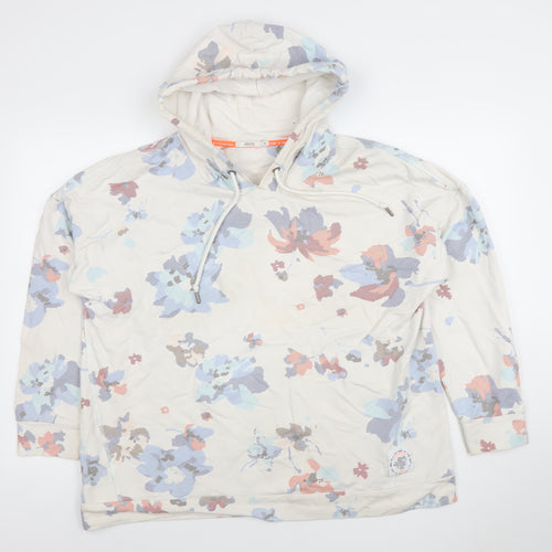 Cecil Women's Beige Floral Hooded Pullover Sweatshirt XL