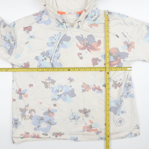 Cecil Women's Beige Floral Hooded Pullover Sweatshirt XL