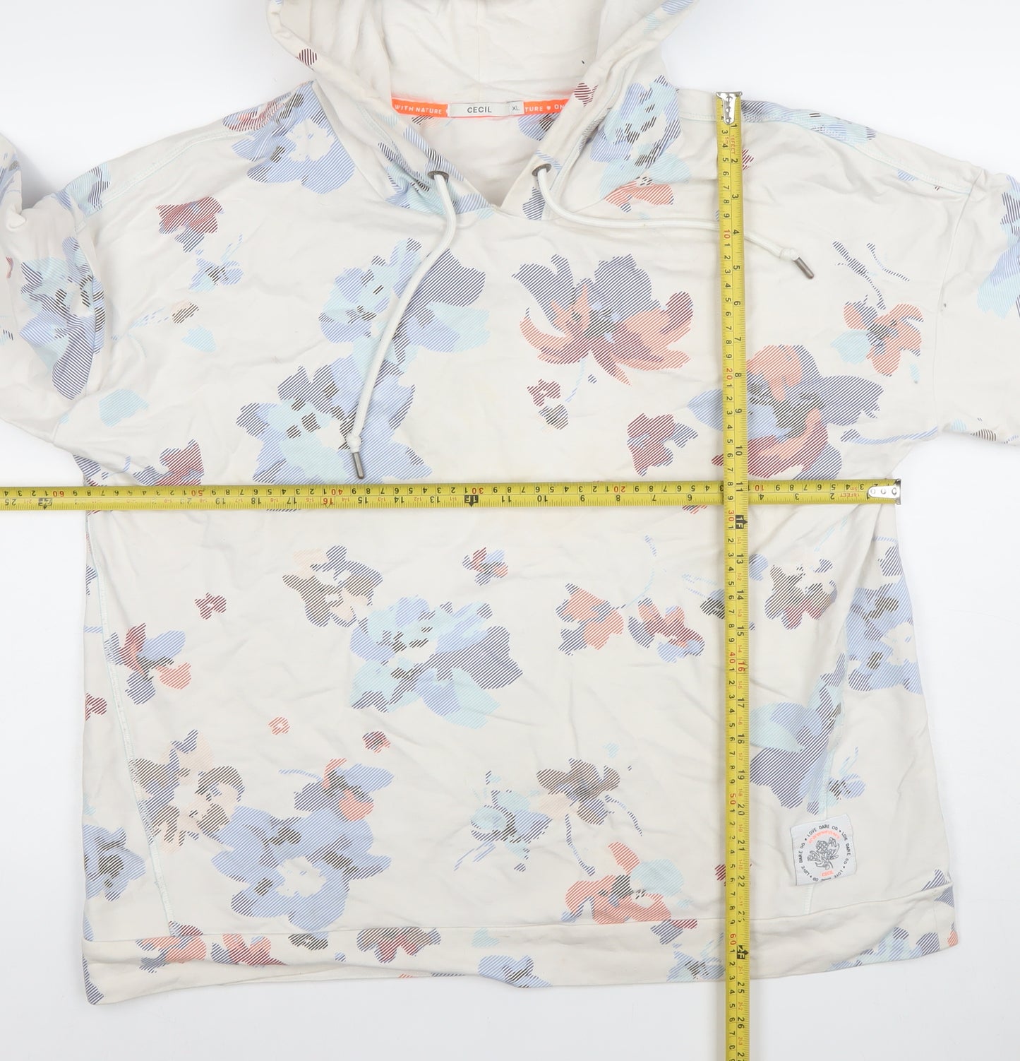 Cecil Women's Beige Floral Hooded Pullover Sweatshirt XL