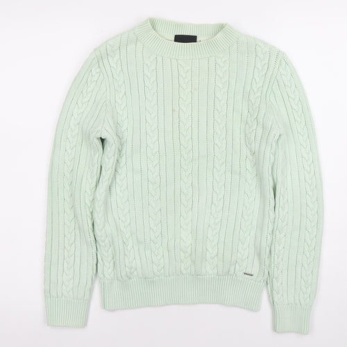Diesel Women's Green Cable-Knit Crew Neck Jumper Size S