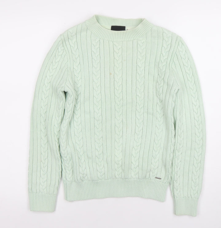 Diesel Women's Green Cable-Knit Crew Neck Jumper Size S