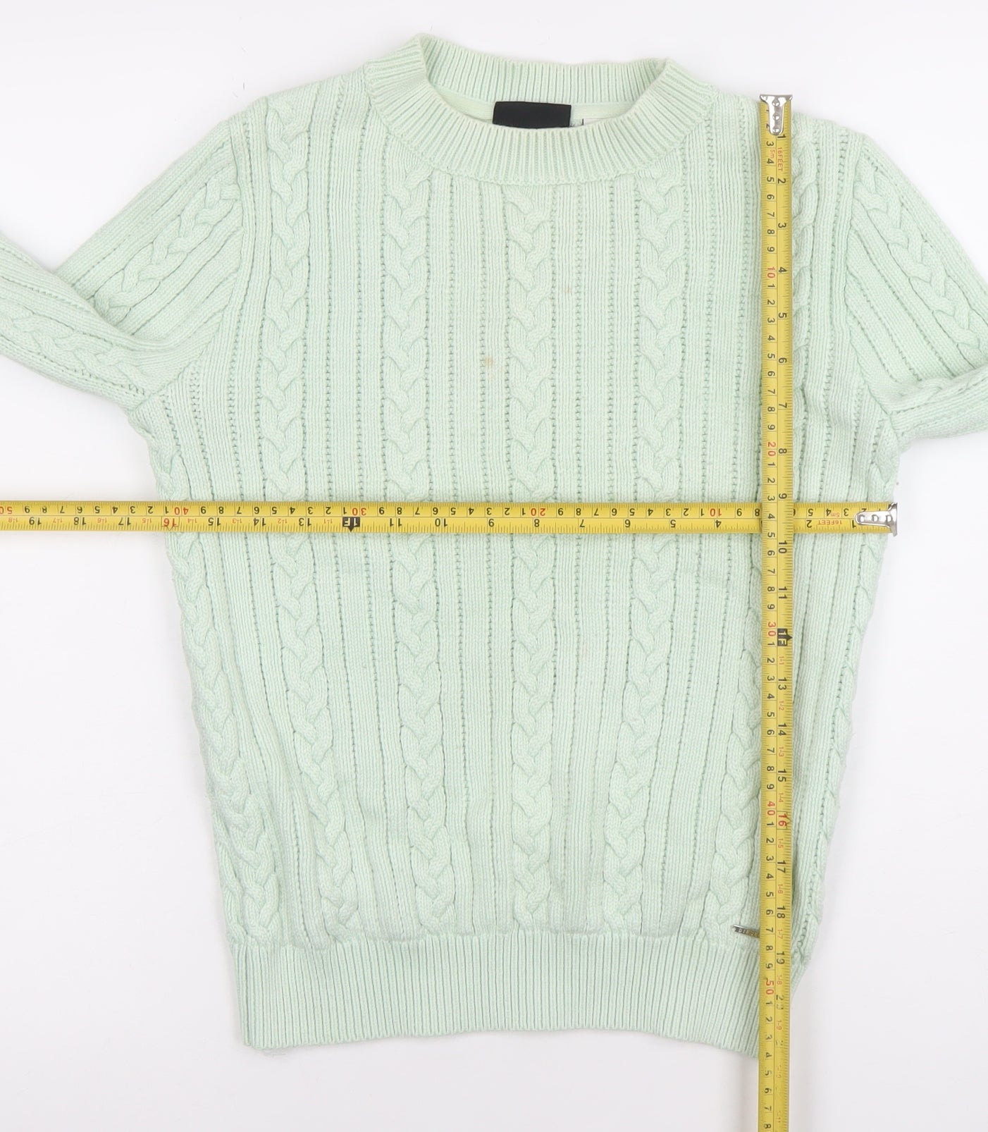 Diesel Women's Green Cable-Knit Crew Neck Jumper Size S