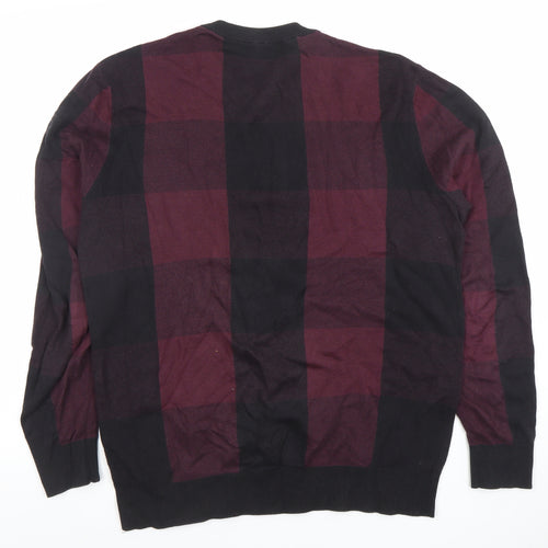 SELECTED HOMME Men's Multicoloured Check Cotton Crew Neck Jumper M
