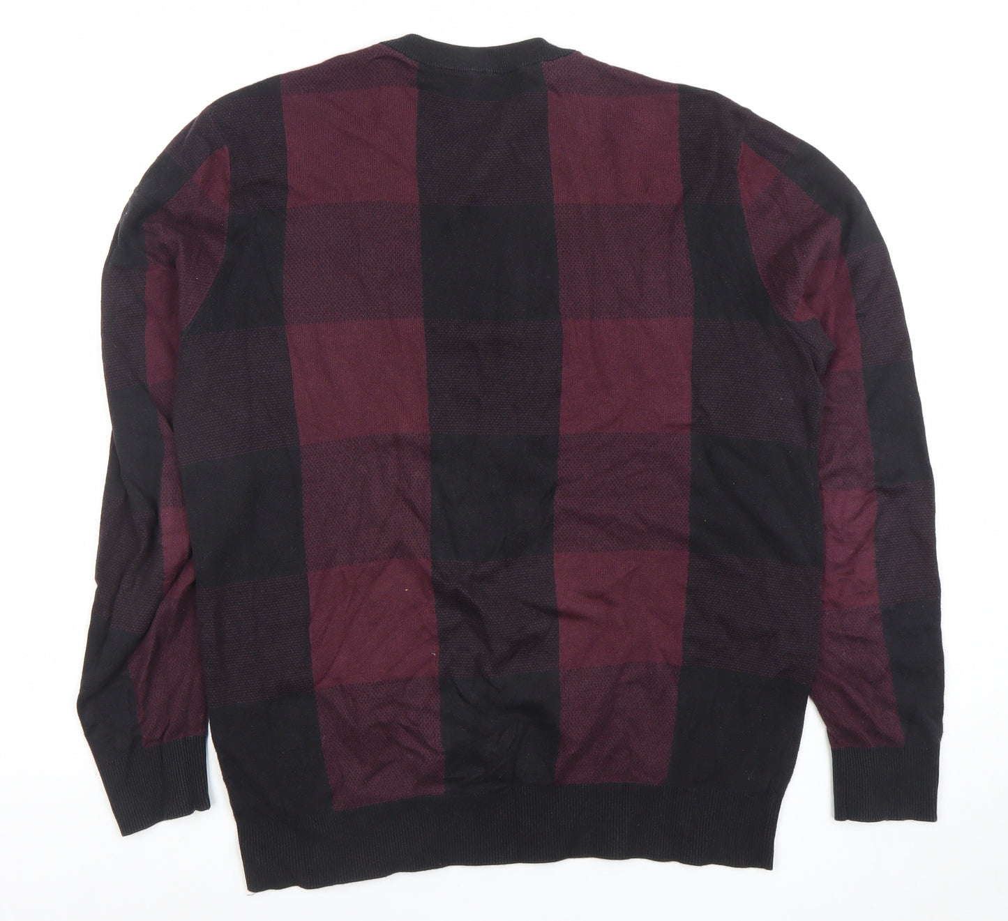 SELECTED HOMME Men's Multicoloured Check Cotton Crew Neck Jumper M