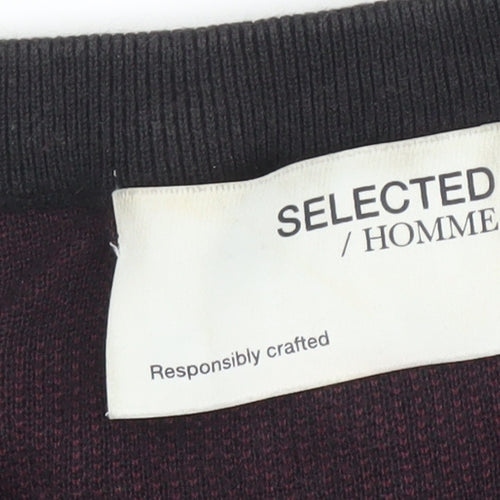 SELECTED HOMME Men's Multicoloured Check Cotton Crew Neck Jumper M