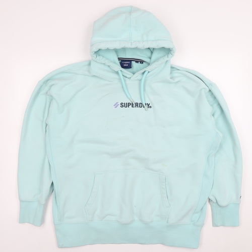 Superdry Women’s Blue Hoodie Size M Pullover Cotton Logo Sweatshirt