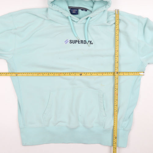 Superdry Women’s Blue Hoodie Size M Pullover Cotton Logo Sweatshirt