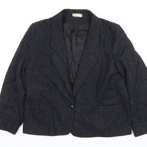 Debenhams Women Black Size 10 Tweed Wool Blend Single Breasted Blazer