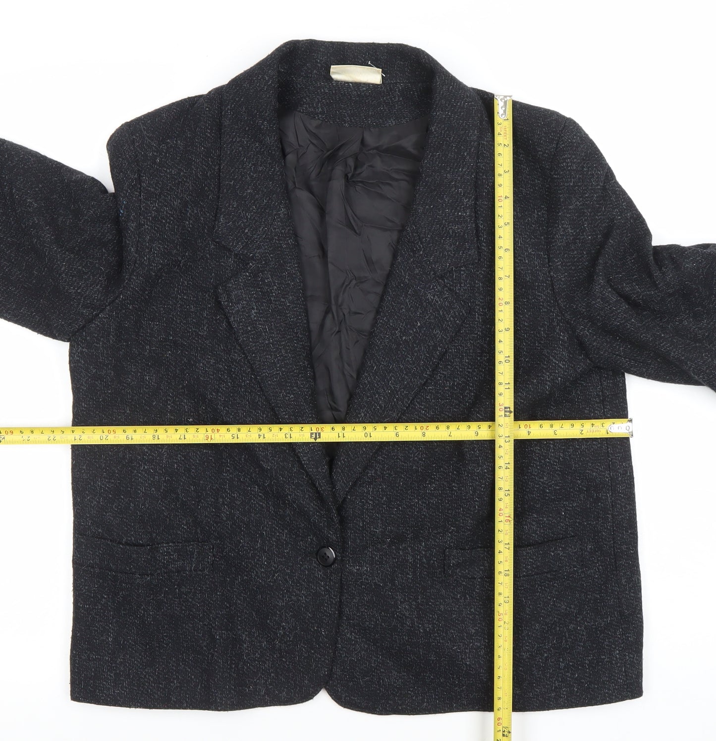 Debenhams Women Black Size 10 Tweed Wool Blend Single Breasted Blazer