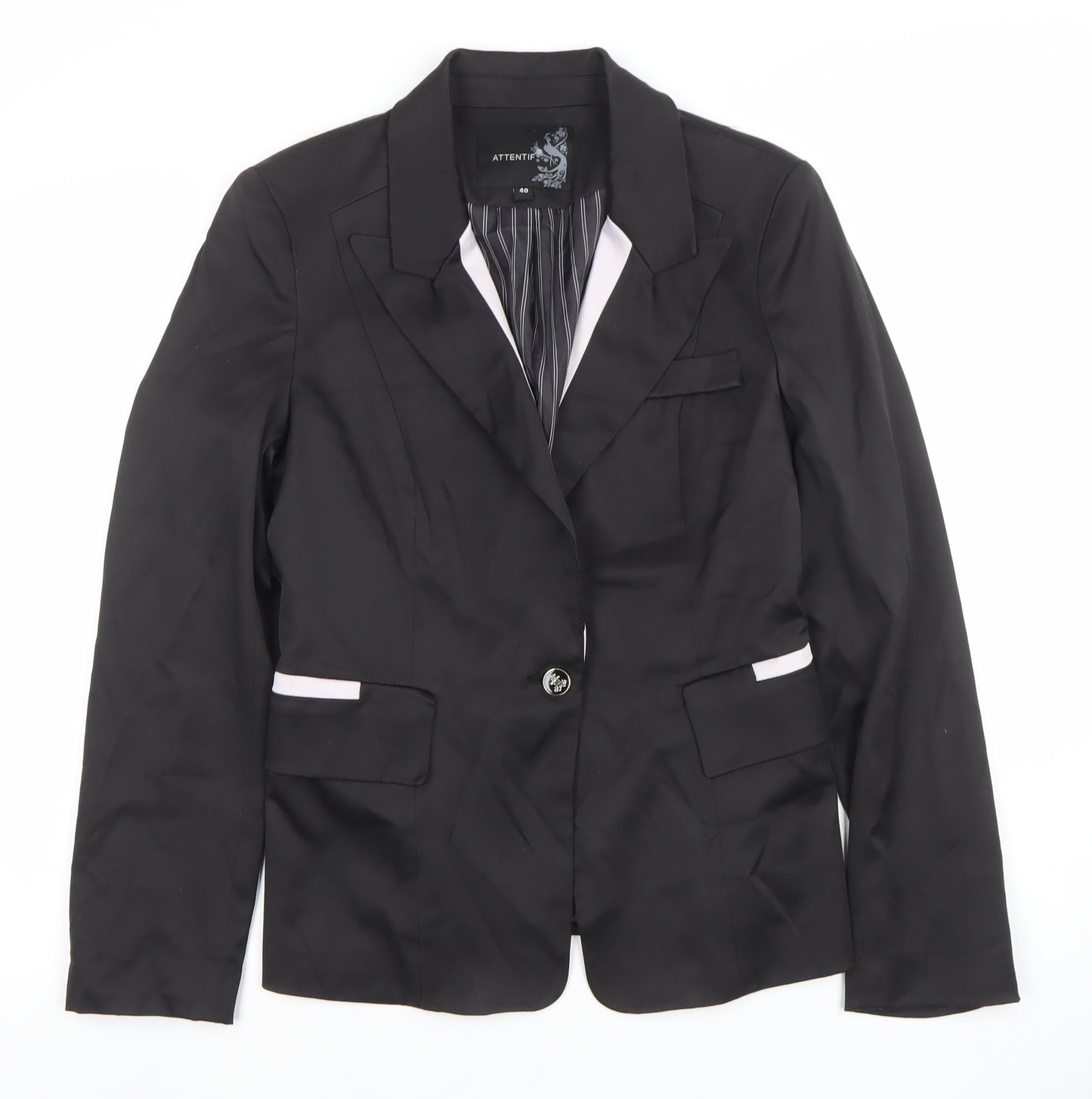 Attentif Womens Black Size 12 Tailored Single-Breasted Blazer