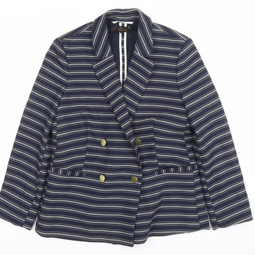 Next Women Navy Striped Double-Breasted Blazer UK 10 Classic Fit