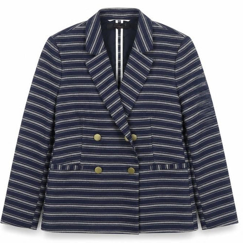 Next Women Navy Striped Double-Breasted Blazer UK 10 Classic Fit